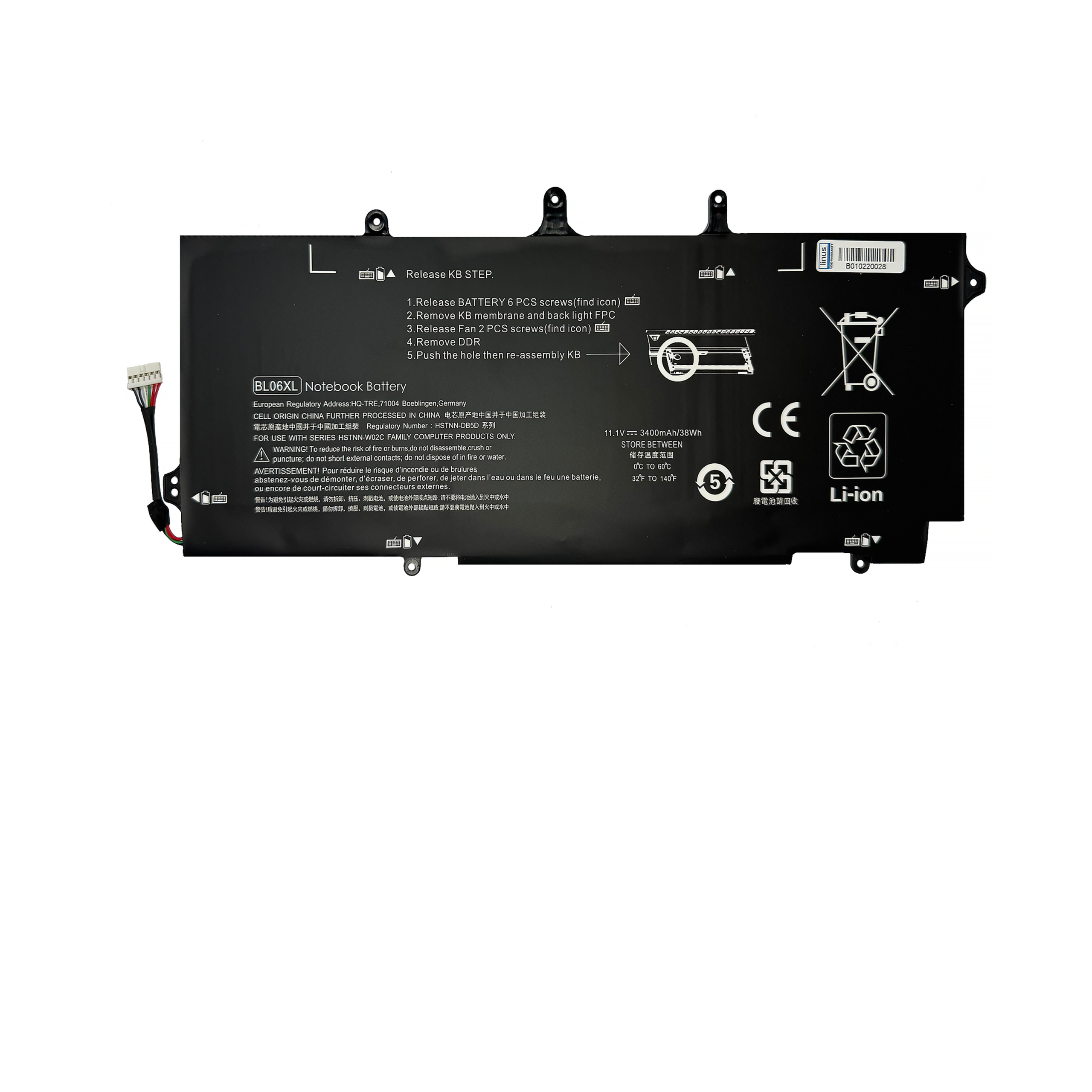 102001022 HP BATTERY Folio 1040 BL06XL 4000MAH - Image 1