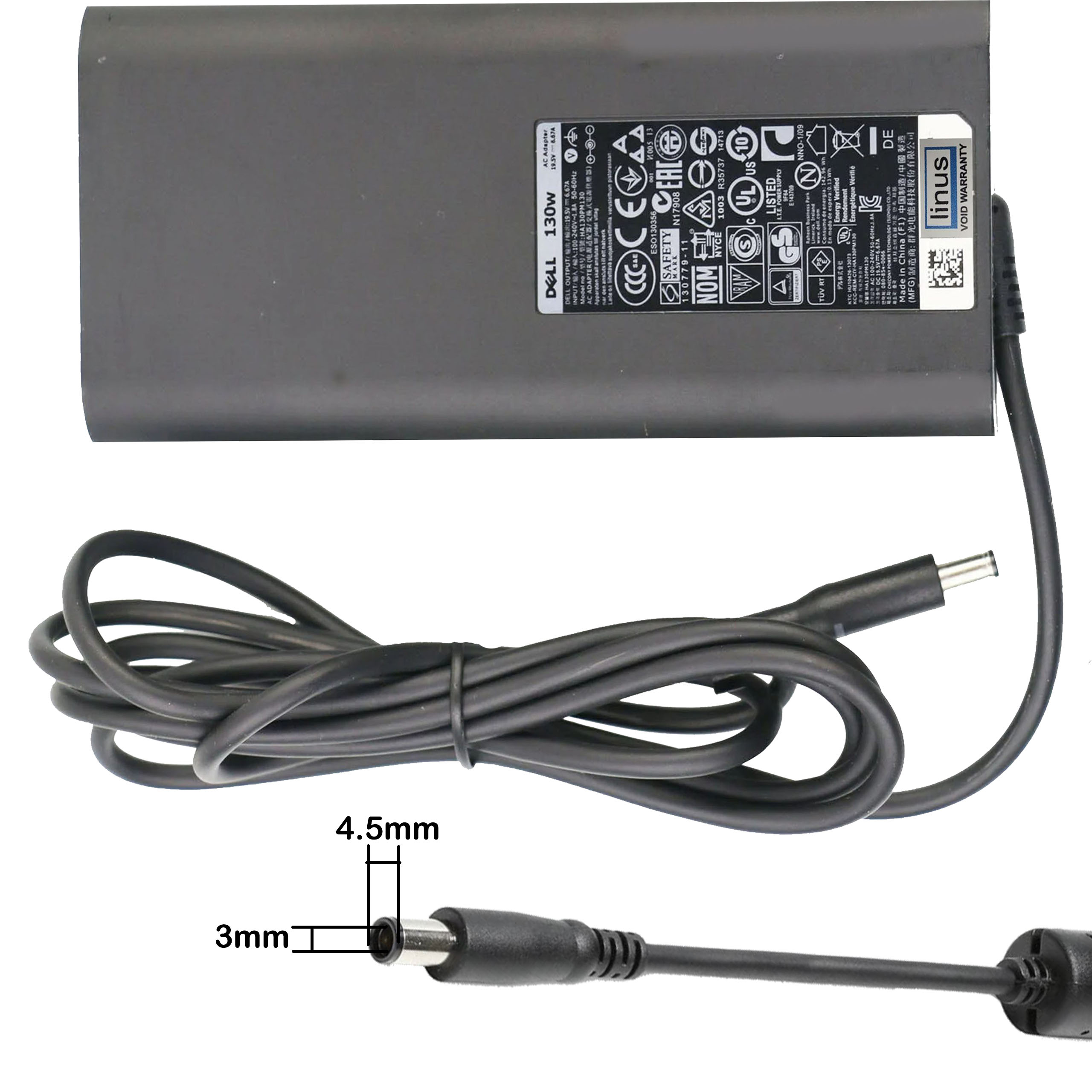1006 DELL Adapter 19.5V 6.67A (4.5*3.0) Oval LOGO 130W - Image 1